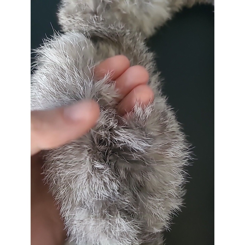 Womens Grey Silver Fox Pull Through Real Fur Scarf‎ Muffler